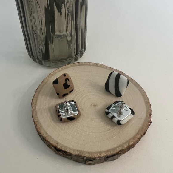 Animal Print Fabric Large Stud Earrings - Leopard Print Studs -Zebra Print Studs - Picture 4 of 12